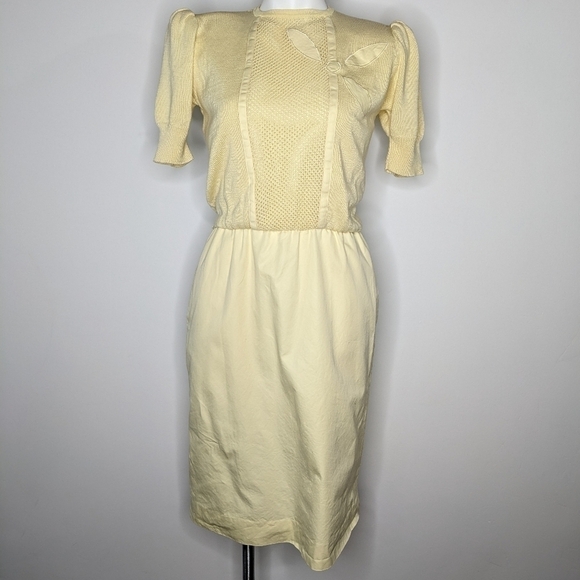 Vintage Dresses & Skirts - Vintage Ciao yellow knit top pencil skirt short sleeve cotton dress 8